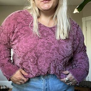 Magenta velvet paisley long sleeve top